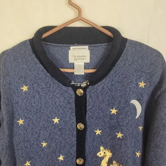 Vintage Christopher & Banks hand embroidered Noah's Ark cardigan sweater Large - Picture 4 of 8